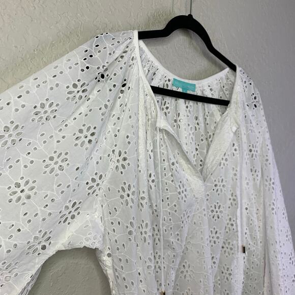 MELISSA ODABASH Dress XL Corina Full Eyelet V-Neck Wide Sleeve Cotton Cover Up - Picture 9 of 16